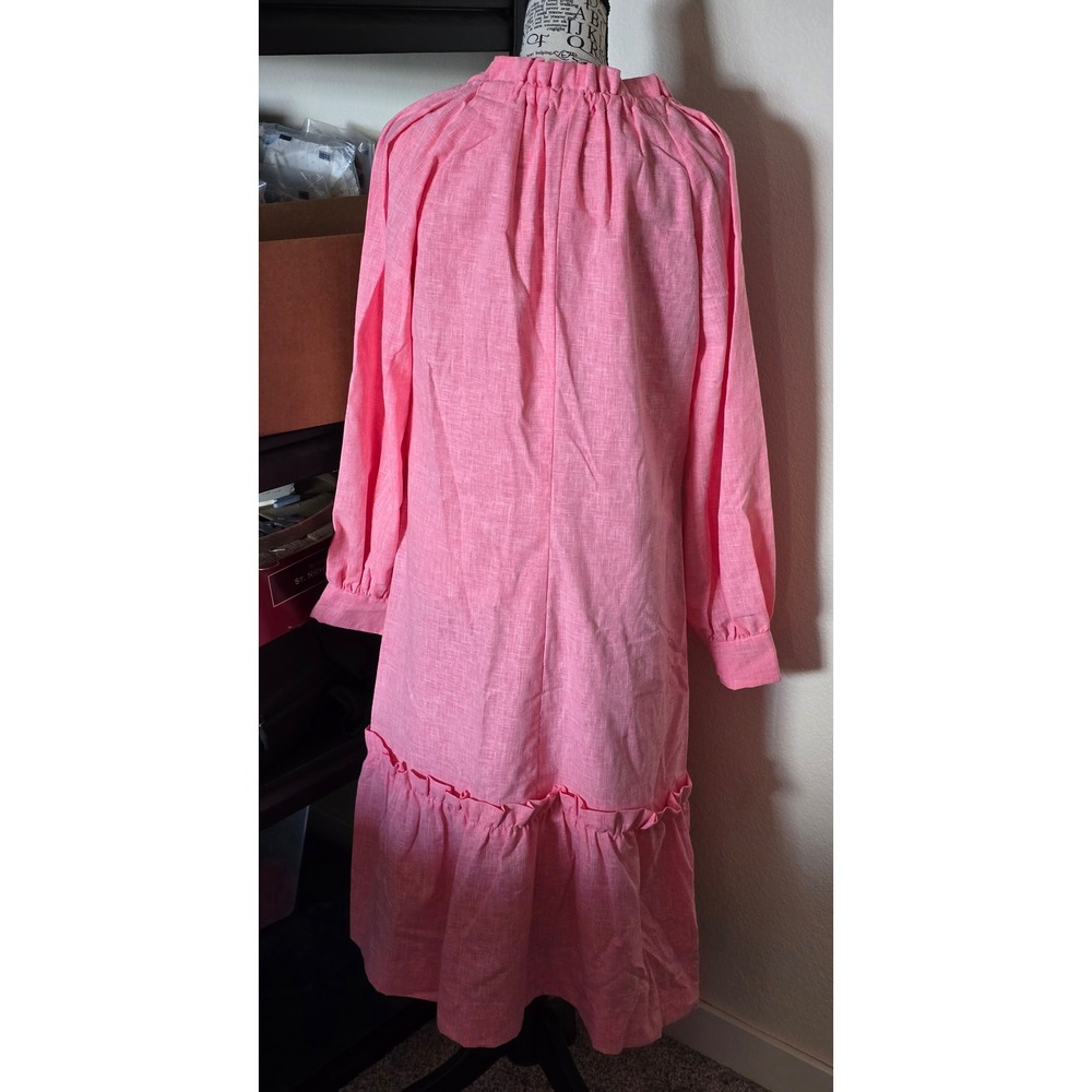 Vintage 70s Ruffle Maxi Dress Womens M Pink Cottagecore Tiered Balloon Sleeve - Picture 8 of 11